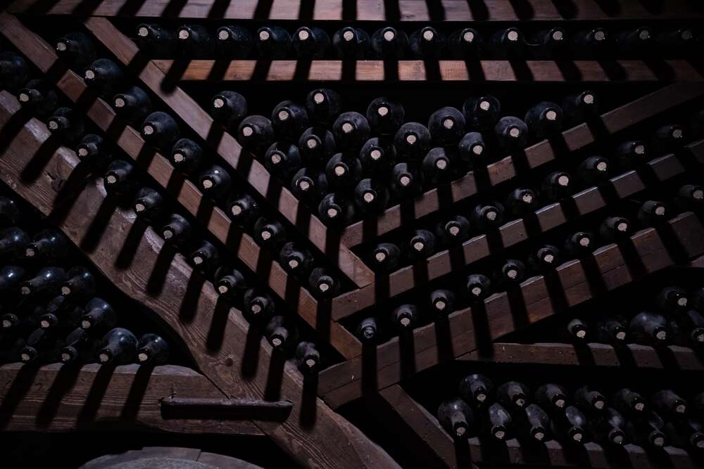 Bottles in a wine cellar